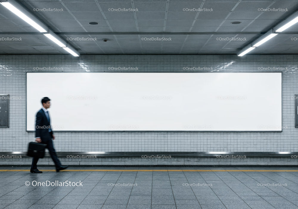 Minimalist Subway Tunnel with Tiled Walls and Modern Lighting