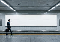 Minimalist Subway Tunnel with Tiled Walls and Modern Lighting