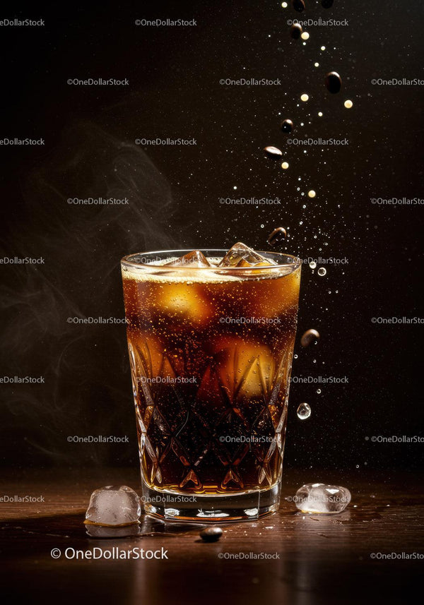 Refreshing Iced Coffee with Coffee Beans and Ice Cubes