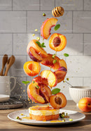 Peach and honey dessert with floating fruit slices