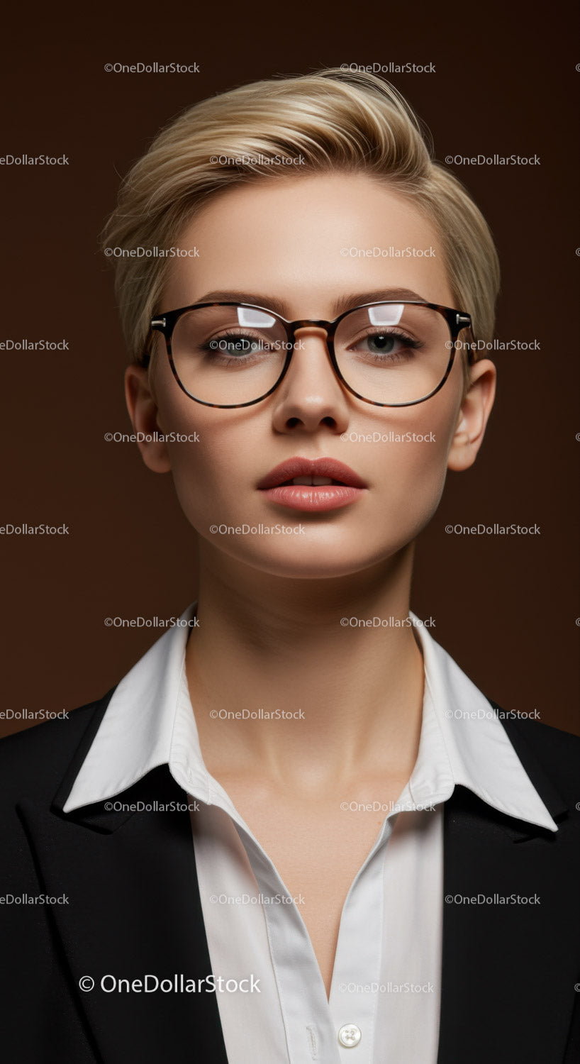 Stylish Businesswoman with Blonde Hair and Eyeglasses in Professional Setting