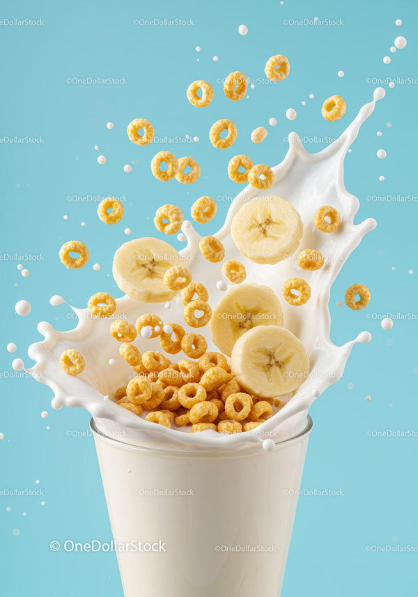 Chlupot Mleka z Płatkami Śniadaniowymi i Świeżymi Plasterkami Bananów