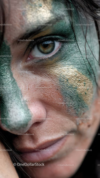 Close-up of Person with Colorful Artistic Makeup and Hazel Eyes
