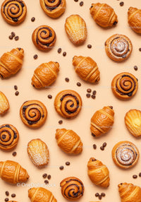 Assorted Fresh Pastries with Coffee Beans on Beige