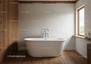 Elegant Modern Bathroom with Freestanding Bathtub and Wooden Accents