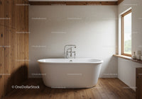 Elegant Modern Bathroom with Freestanding Bathtub and Wooden Accents