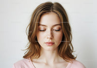Portrait of a Young Woman with Light Brown Hair and Soft Makeup