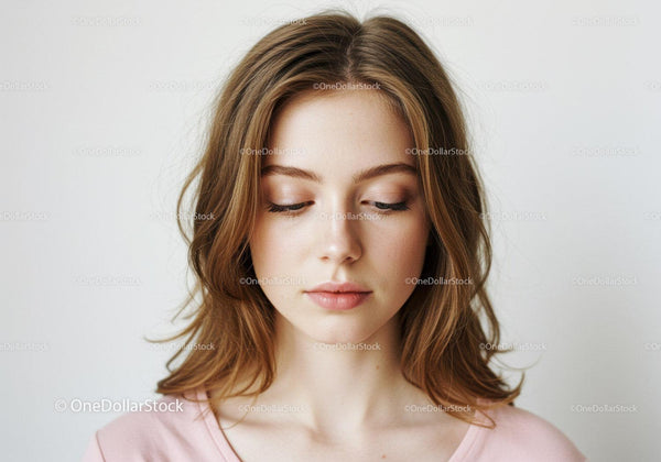 Portrait of a Young Woman with Light Brown Hair and Soft Makeup