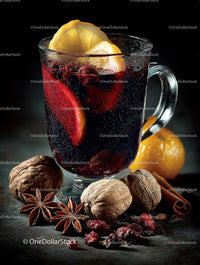 Mulled Wine with Spices and Citrus in Rustic Setting