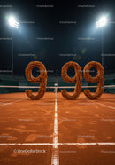 Tennis court with wooden 999 digits and umpire night scene