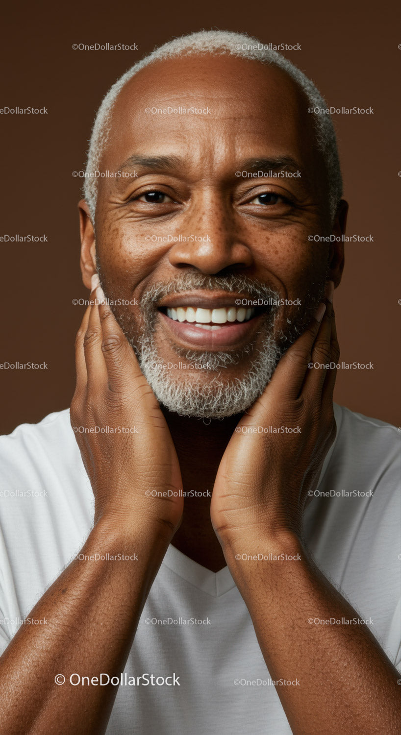 Close-Up of Smiling Elderly Man with Gray Beard and Warm Expression