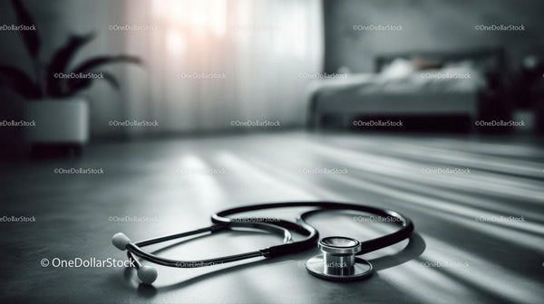 Stethoscope on a clinical examination table in a modern hospital