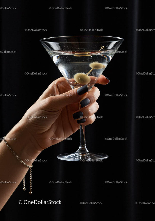 Woman Holding Classic Martini Glass with Olives