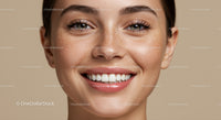 Close up of smiling woman with natural freckles