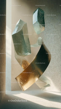 Abstract Metallic Sculpture with Geometric Shapes and Polished Surfaces