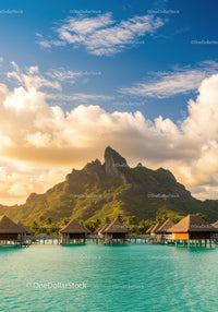 Tropical Overwater Bungalows with Mountain and Ocean View