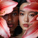 Two Women Framed by Delicate Pink Lilies