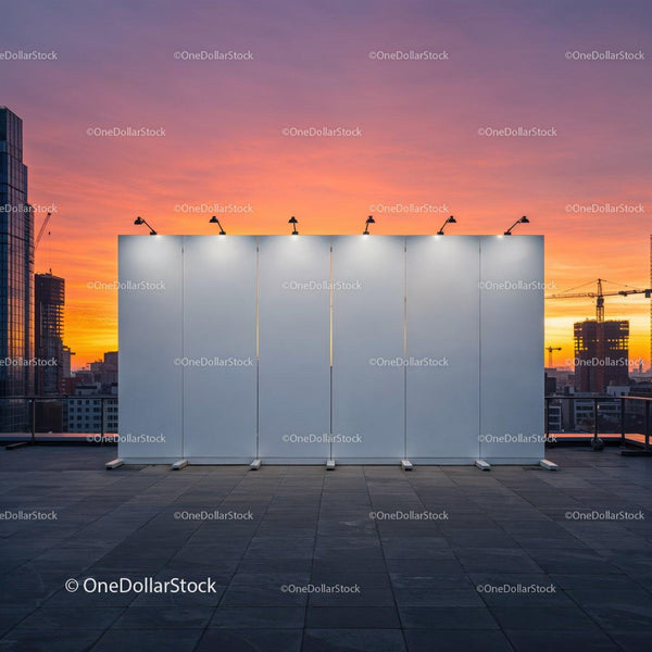 Empty Billboards on Rooftop with Sunset Sky and Urban Skyline JPG Mockup Image