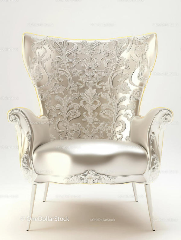 Elegant White Velvet Armchair with Ornate Floral Embroidery
