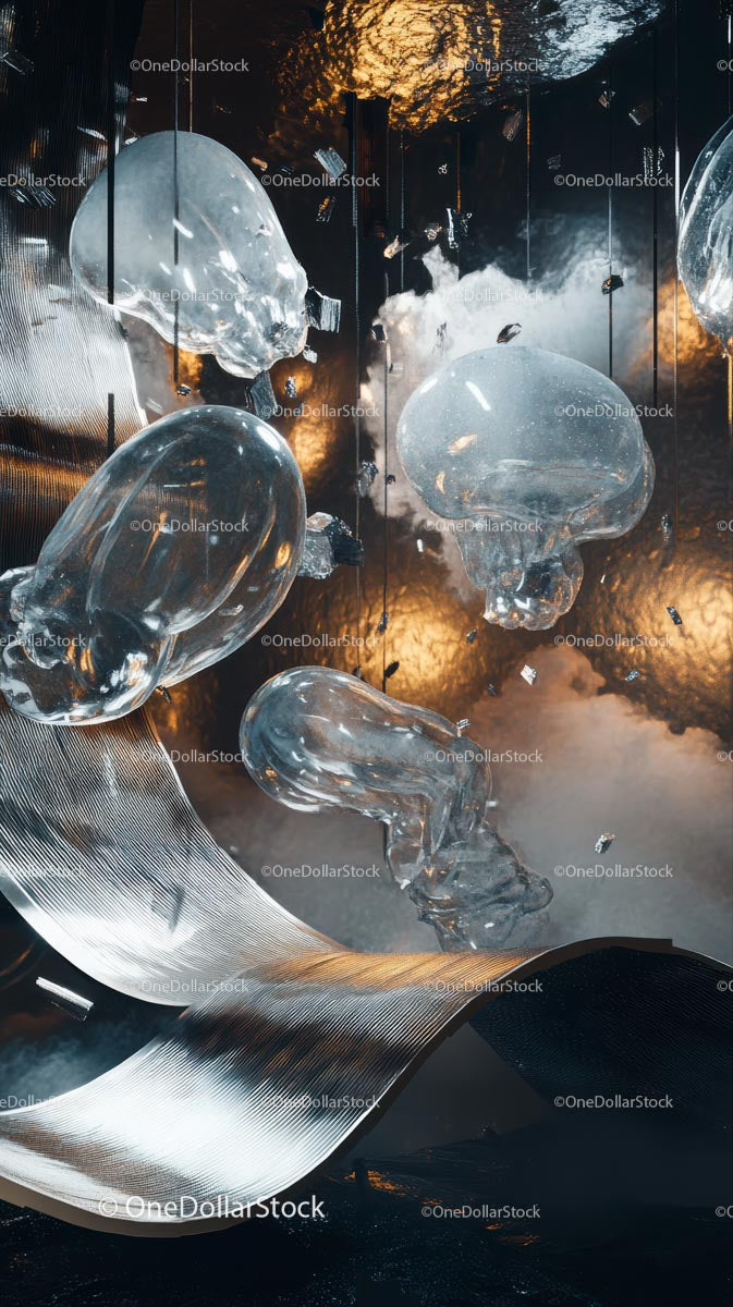 Glass Jellyfish Art Installation with Reflective and Illuminated Surfaces