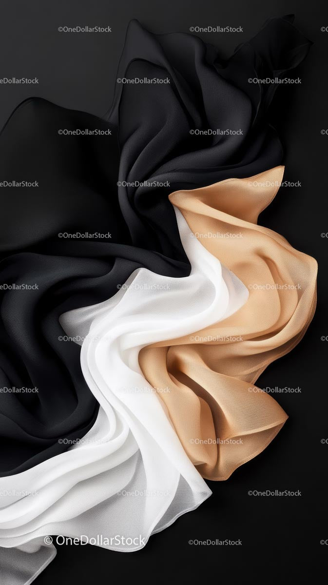 Elegant Black, White and Beige Silky Fabrics with Flowing Texture