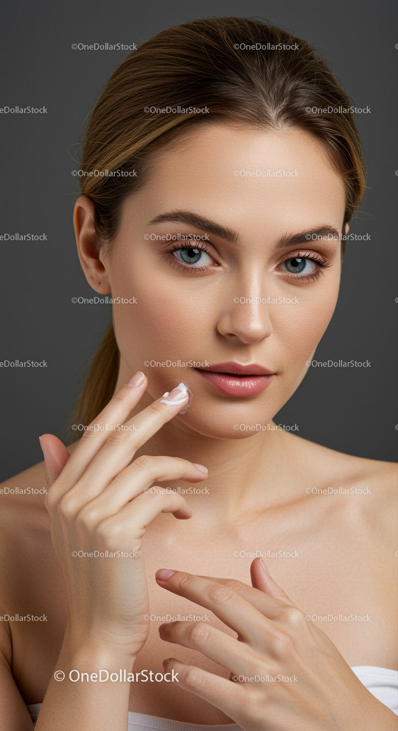Young Woman with Flawless Skin in Studio Portrait