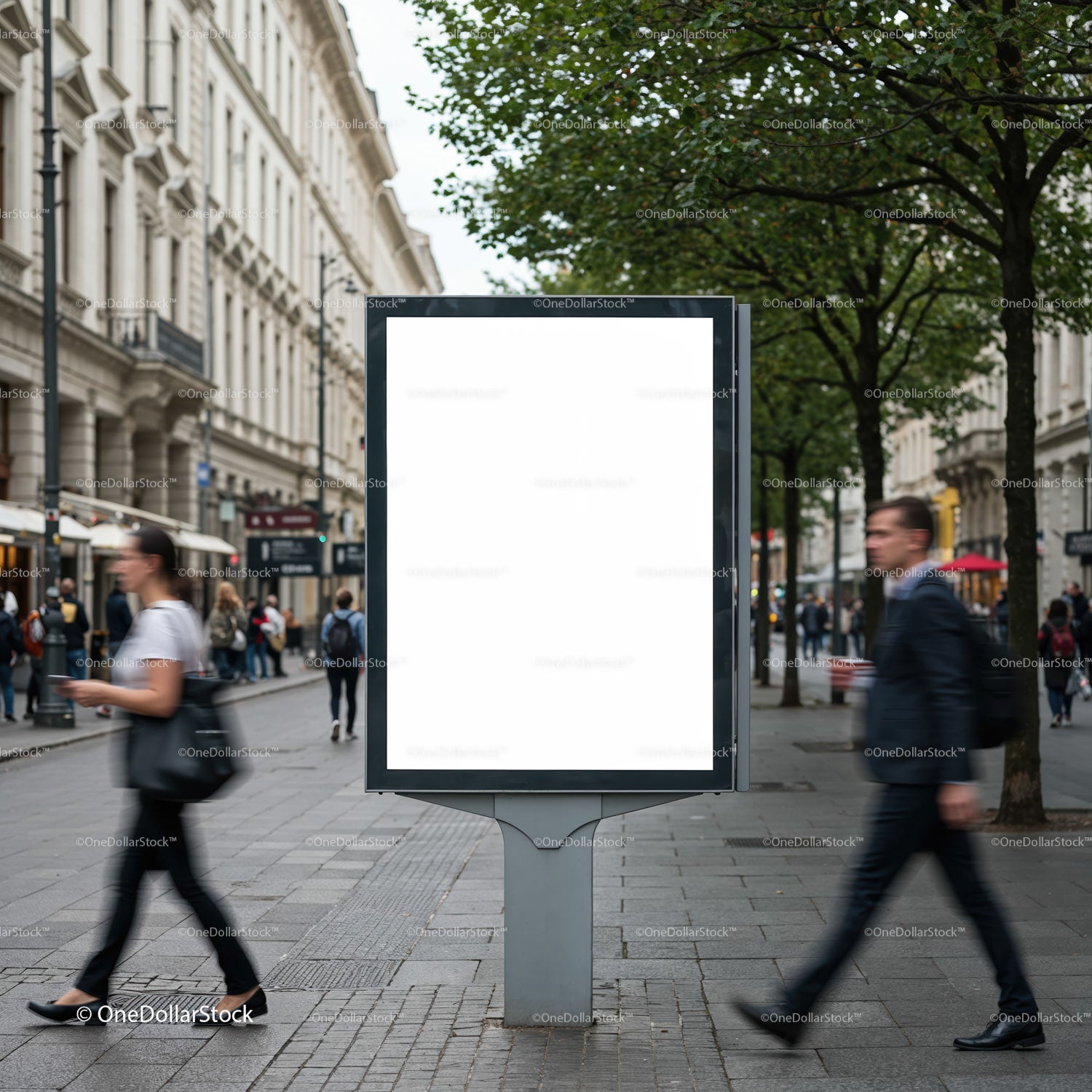 Blank Urban Billboard Surrounded by Busy City Life