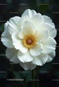 White Peony Flower Blossom Over a Dark Green Background