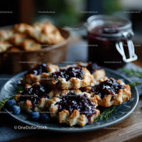 Blueberry Jam Scones with Berry Topping and Golden Crust