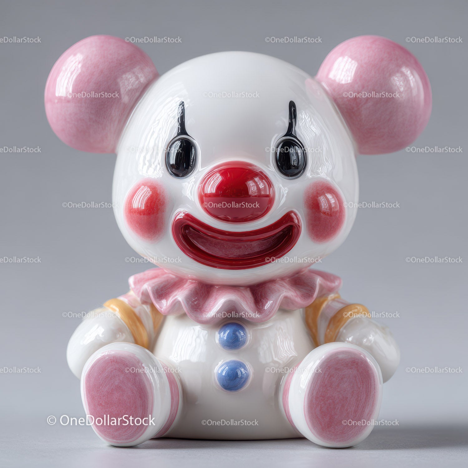 Cute Cheerful Toy Clown Figurine with Pink Ears and Red Nose