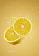 Fresh lemon slices splashing in vibrant yellow background