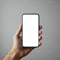 Hand Holding Smartphone with Blank White Screen