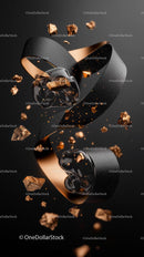 Elegant Black Ribbon with Rose Gold Heart-Shaped Decorations and Copper Foil