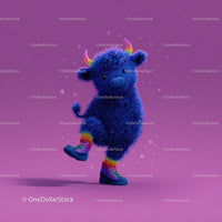 Colorful Furry Mascot with Rainbow Horns Wearing Boots and Smiling