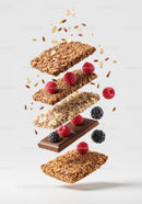 Layered granola bars with chocolate and fresh berries