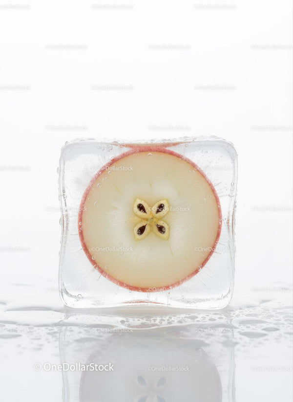 Fresh Apple Slice Frozen Inside Clear Ice Cube