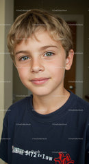 Boy with blue eyes and tousled blonde hair