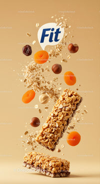 Healthy cereal bar with nuts and dried apricots flying
