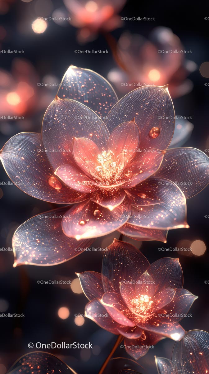 Glowing Bioluminescent Water Lilies with Sparkling Petals