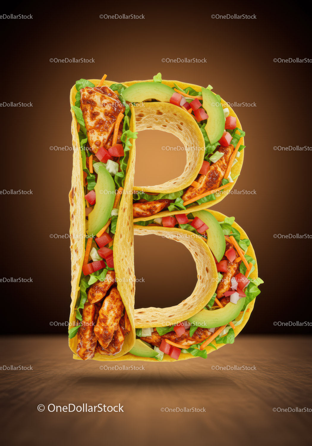 Letter B Shaped as Chicken Taco with Fresh Ingredients