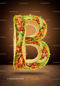 Letter B Shaped as Chicken Taco with Fresh Ingredients