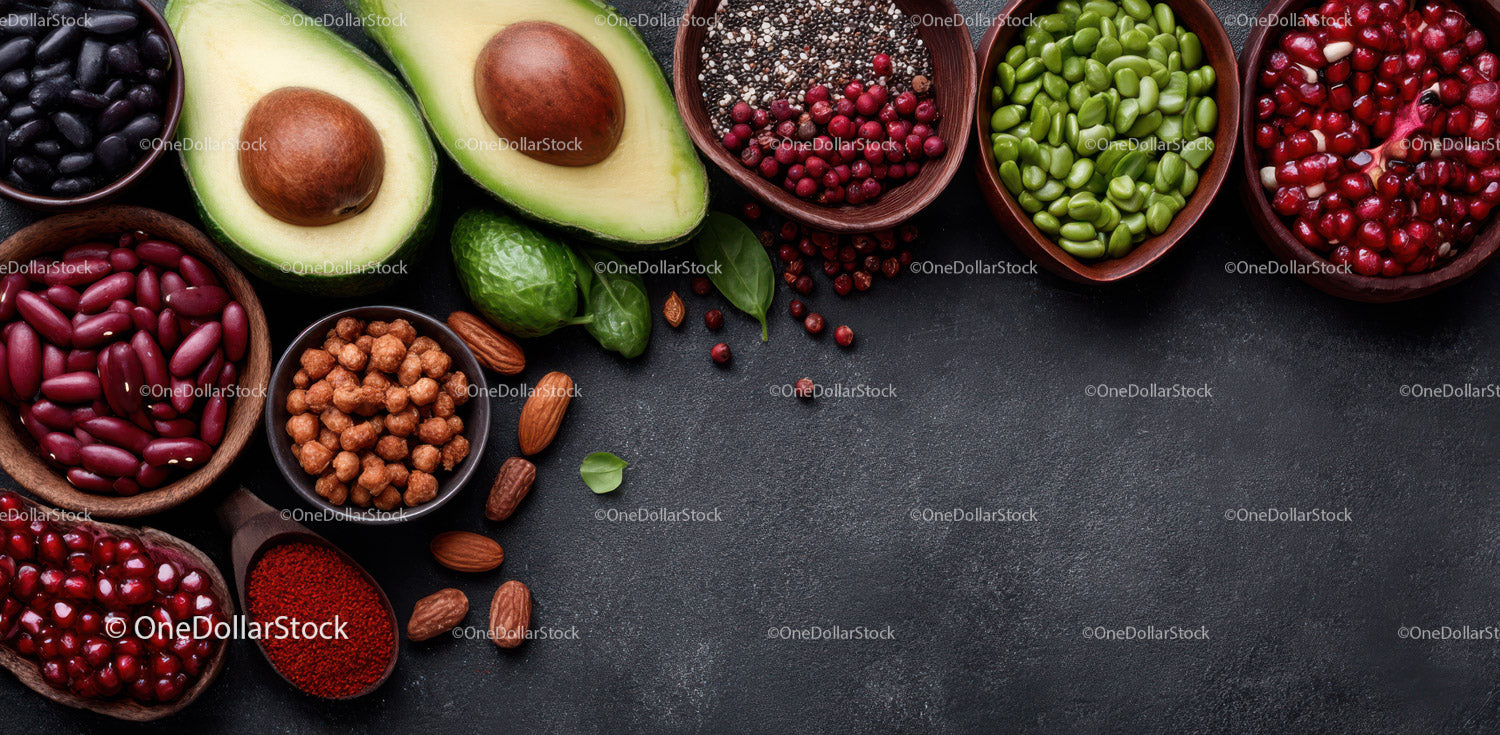Świeże, różnorodne warzywa i superfoods z orzechami i nasionami
