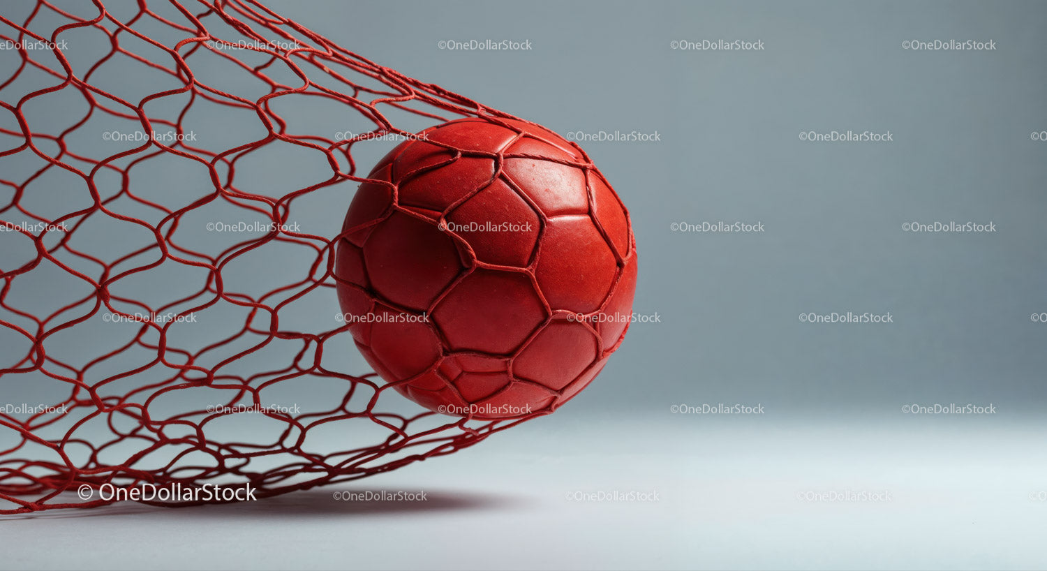 Red Soccer Ball in Goal Net with Dynamic Sports Atmosphere