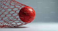 Red Soccer Ball in Goal Net with Dynamic Sports Atmosphere