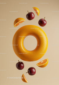 Creative floating orange ring with whole apples and slices