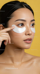 Close-up of Asian Woman Applying Under Eye Facial Masks for Beauty