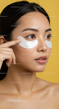 Close-up of Asian Woman Applying Under Eye Facial Masks for Beauty