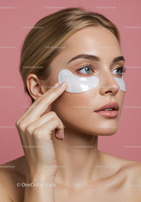 Young Woman Applying Under Eye Patches for Skincare Treatment