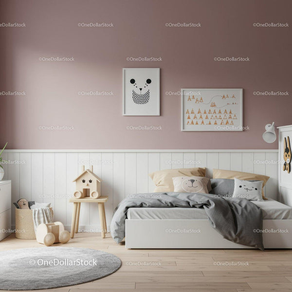Kids Bedroom with Playful Teddy Bear and Cute Wall Art Decor