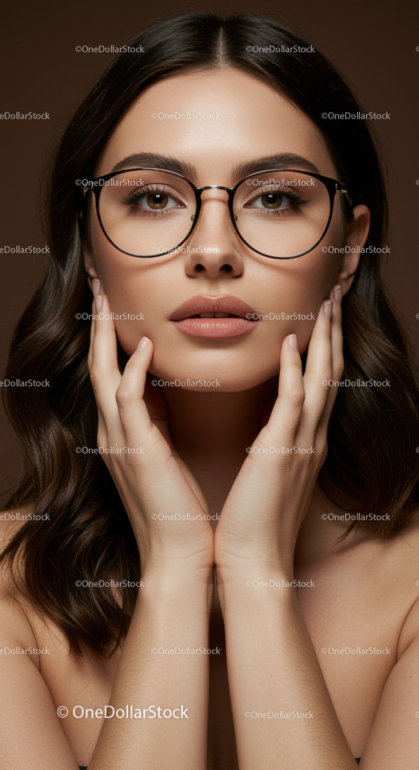 Close-up Portrait of a Fashionable Woman Wearing Glasses with Stylish Makeup